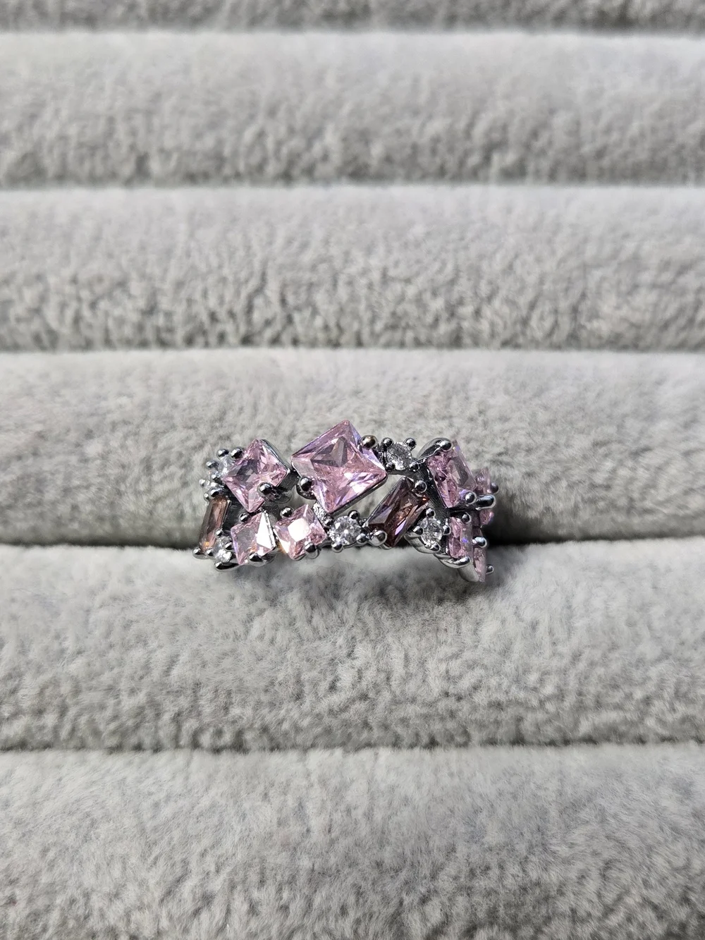 Size 8 Rose Quartz Rhodium Plated Eternity Bomb Party Ring